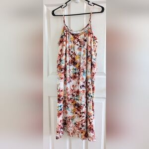 NWT New Directions Coral Pink Floral Ruffled Front Hem Dress Women petit…